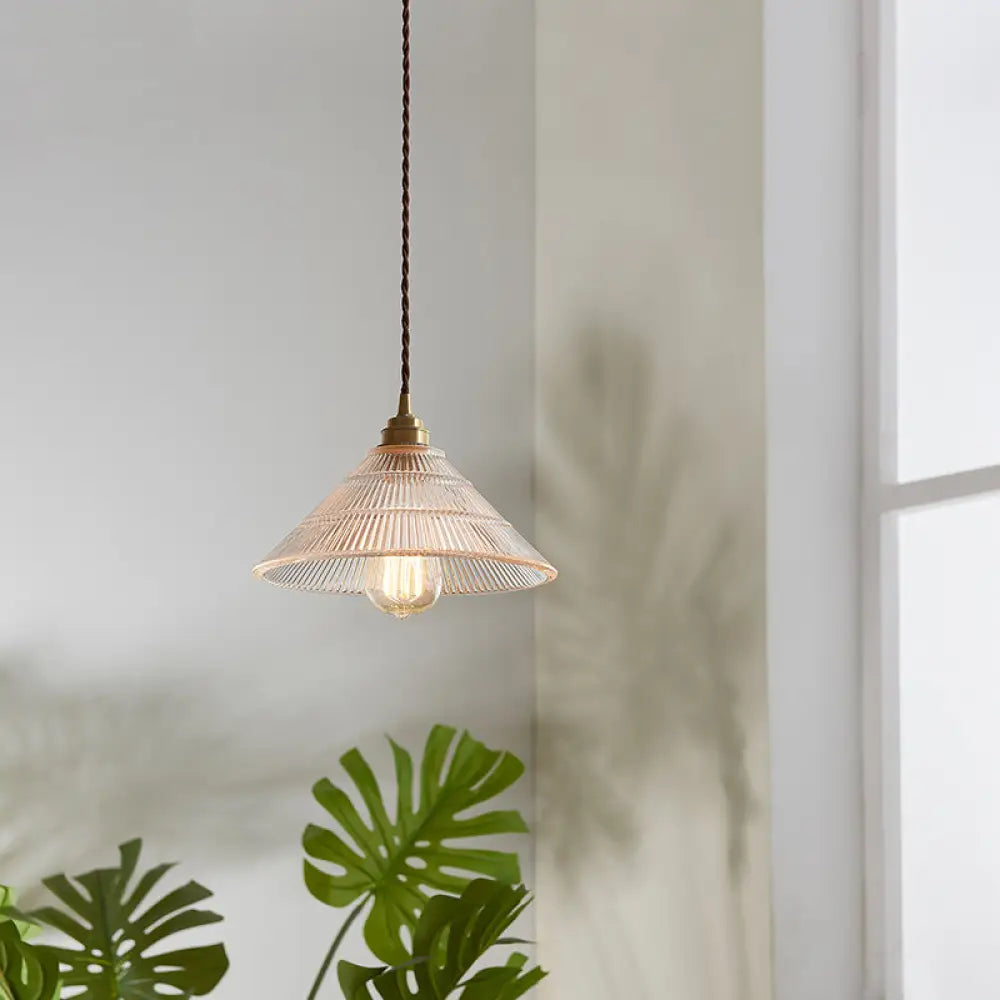 Vintage Clear Glass Cone Pendant Lamp - Single-Bulb Hanging Light For Dining Room