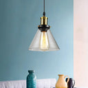 Vintage Clear Glass Hanging Ceiling Light With Brass Finish Ideal For Living Room Décor / Cone