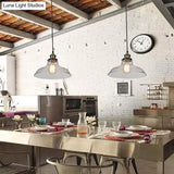 Vintage Clear Glass Pendant Lighting For Dining Room With Barn Style Shade