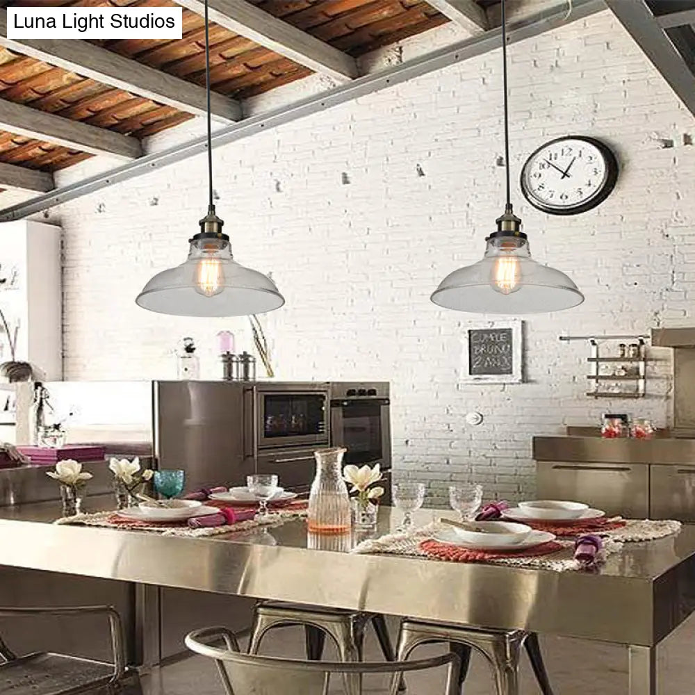 Vintage Clear Glass Pendant Lighting For Dining Room With Barn Style Shade
