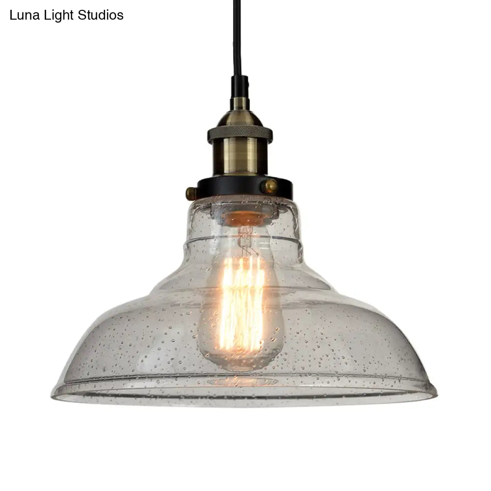 Vintage Clear Glass Pendant Light For Dining Room With Barn Shade