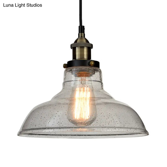 Vintage Clear Glass Pendant Light For Dining Room With Barn Shade