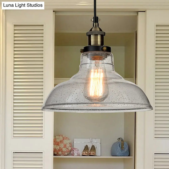 Vintage Clear Glass Pendant Light For Dining Room With Barn Shade