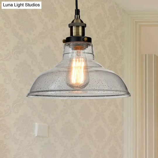 Vintage Clear Glass Pendant Light For Dining Room With Barn Shade