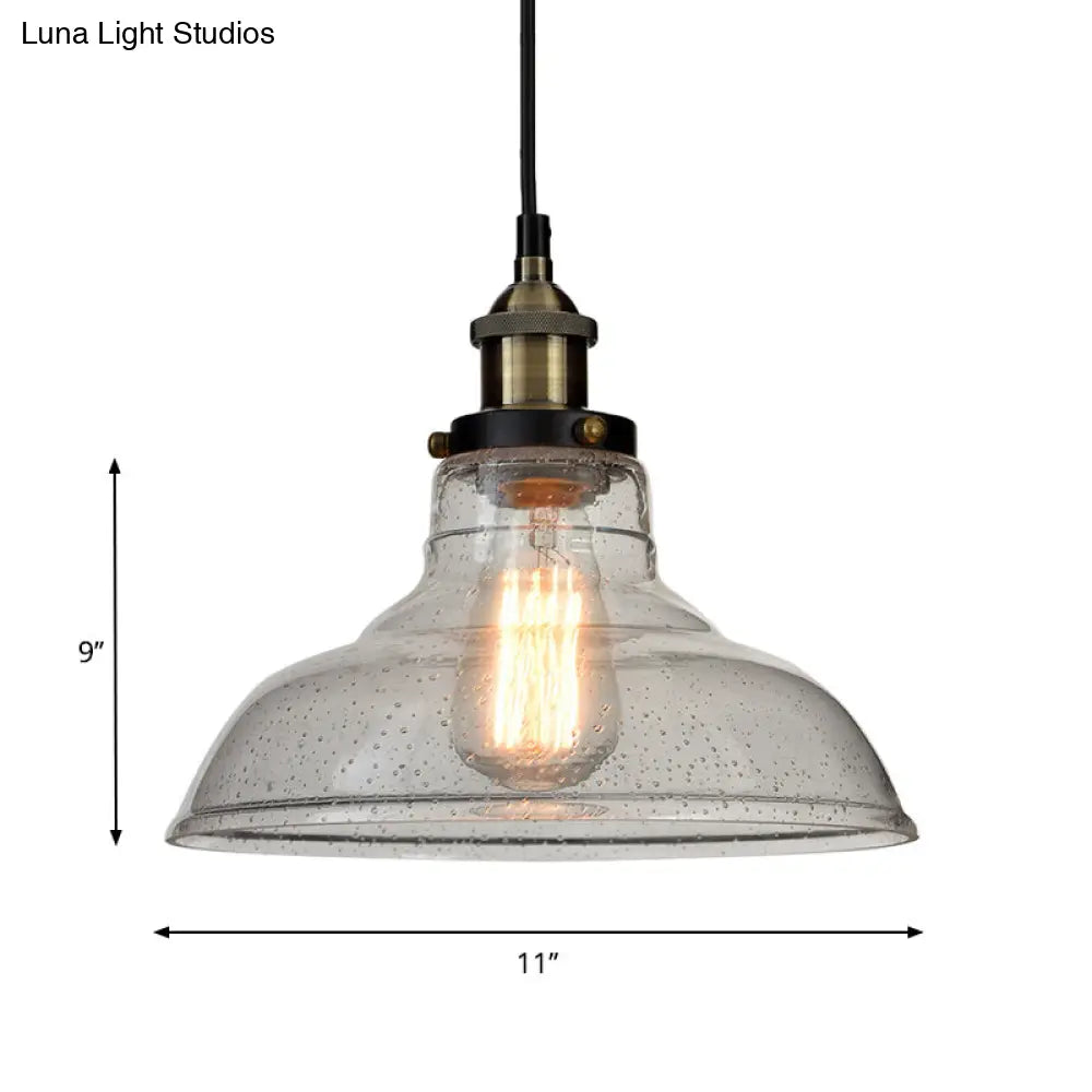 Vintage Clear Glass Pendant Light For Dining Room With Barn Shade