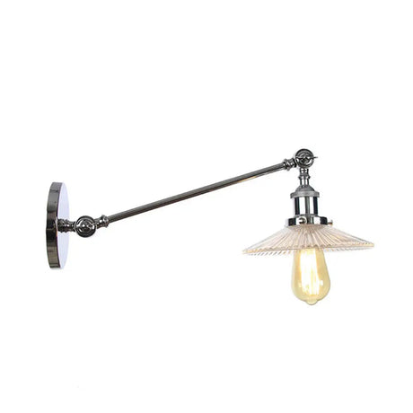 Vintage Clear Glass Ribbed Wall Lamp Saucer - Bronze/Brass/Copper Finish 1 Light Fixture 8/12 L Arm