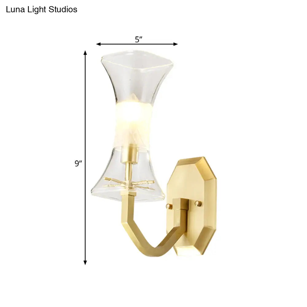 Vintage Clear Glass Sconce Lamp With Brass Finish - Wall Mounted Light Fixture