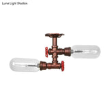 Vintage Clear Glass Semi Flush Light For Living Room With Weathered Copper Finish - 2 - Light
