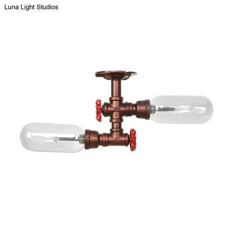 Vintage Clear Glass Semi Flush Light For Living Room With Weathered Copper Finish - 2 - Light