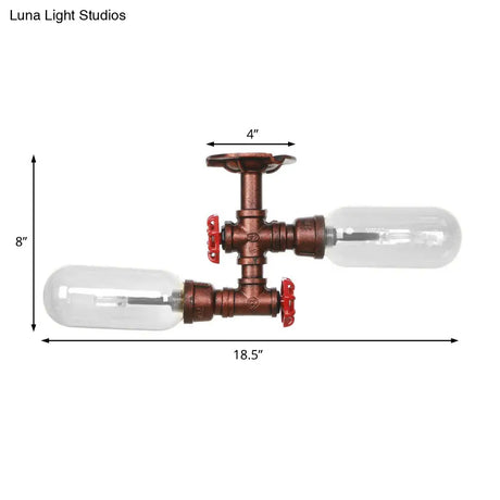 Vintage Clear Glass Semi Flush Light For Living Room With Weathered Copper Finish - 2 - Light