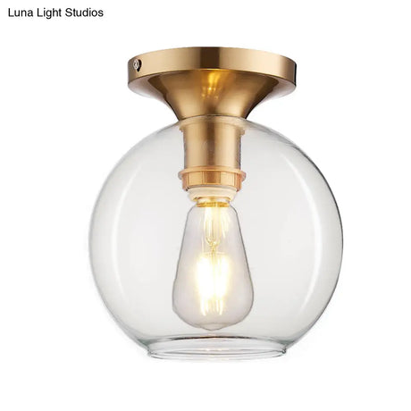 Vintage Clear Glass Sphere Ceiling Mounted Light – 1-Bulb Flush Lamp For Foyer