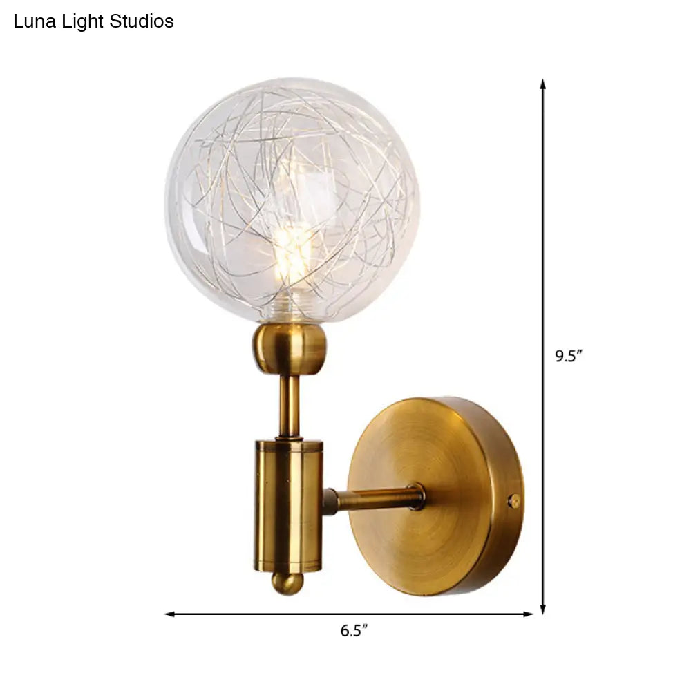 Vintage Clear Glass Wall Sconce Lighting With 1/2 Lights Orb Black/Gold Fixture