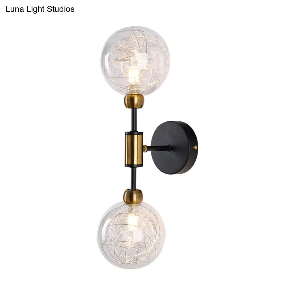 Vintage Clear Glass Wall Sconce Lighting With 1/2 Lights Orb Black/Gold Fixture