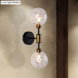 Vintage Clear Glass Wall Sconce Lighting With 1/2 Lights Orb Black/Gold Fixture