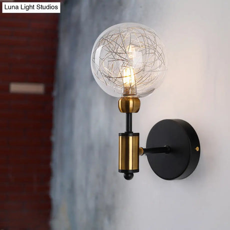 Vintage Clear Glass Wall Sconce Lighting With 1/2 Lights Orb Black/Gold Fixture