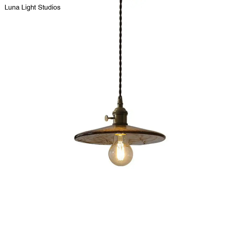 Vintage Single-Bulb Cognac Glass Cone Shade Pendant Lamp For Restaurant Lighting