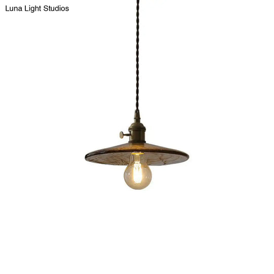 Vintage Single-Bulb Cognac Glass Cone Shade Pendant Lamp For Restaurant Lighting