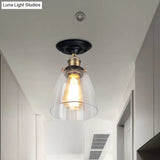 Vintage Cone Clear Glass Semi Flush Mount Light In Antique Brass – Ideal For Hallways