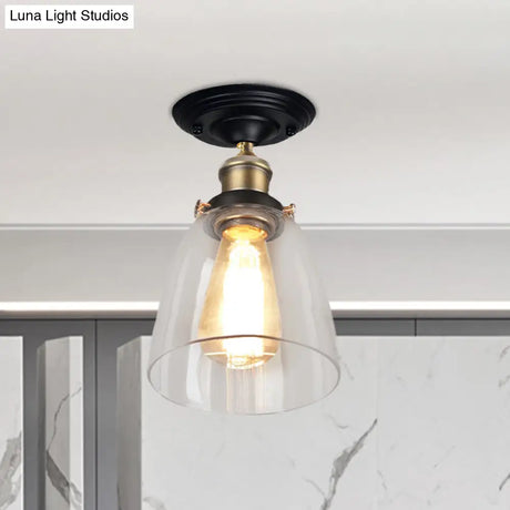 Vintage Cone Clear Glass Semi Flush Mount Light In Antique Brass – Ideal For Hallways