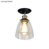 Vintage Cone Clear Glass Semi Flush Mount Light In Antique Brass – Ideal For Hallways