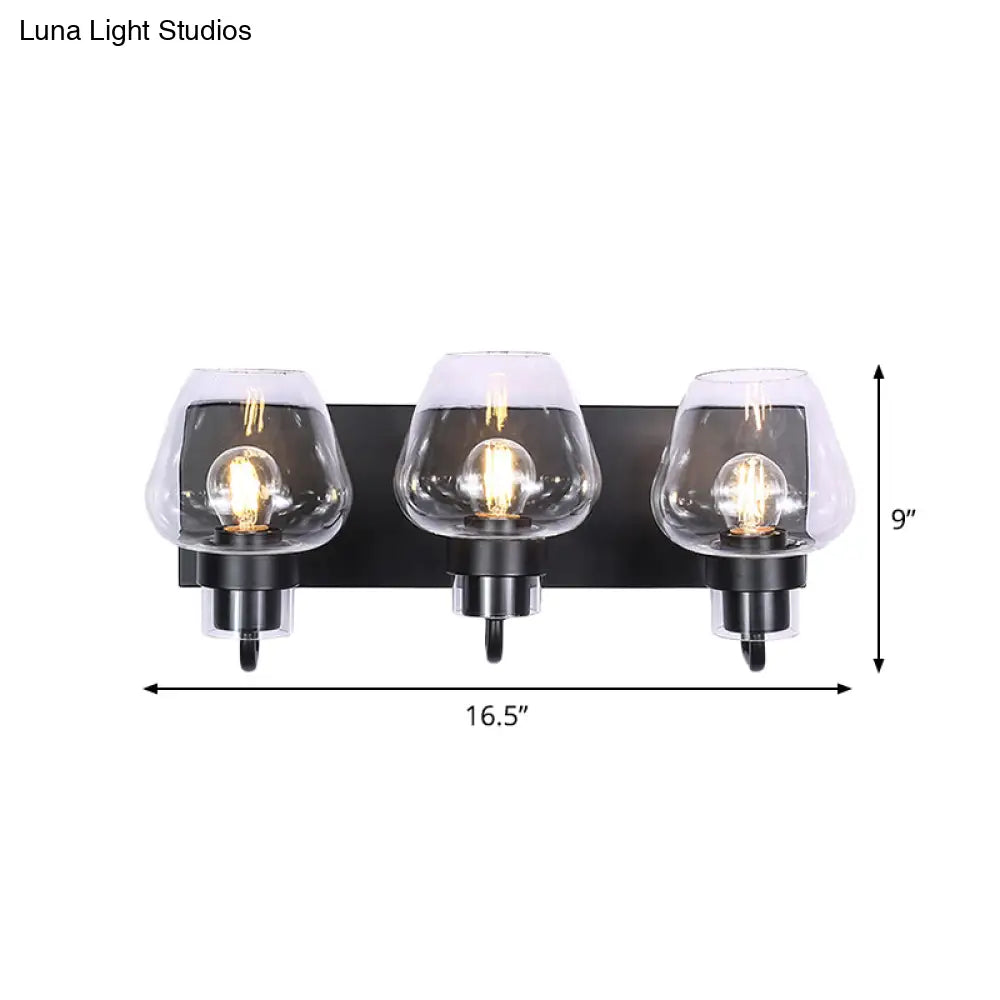 Vintage Cone Glass Wall Mount Light With 3 Bulbs - Black Dining Room Lighting