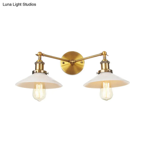 Vintage Cone Opal Glass Sconce Wall Hanging Light - 2 Lights Bronze/Copper/Brass