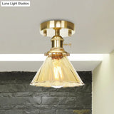 Vintage Cone Ruffle Glass Light Fixture With Clear/Amber Shade For Living Room