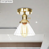 Vintage Cone Ruffle Glass Light Fixture With Clear/Amber Shade For Living Room