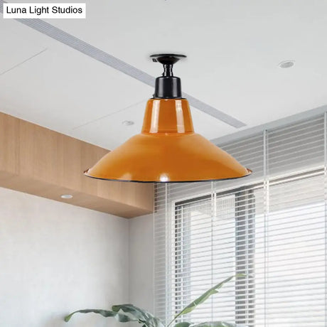 Vintage Cone Semi Flush Mount Ceiling Light In Orange - Perfect For Balcony