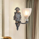 Vintage Cone White Ribbed Glass Wall Mounted Lamp For Living Room - 1/2 Bulbs Lighting Idea 1 /
