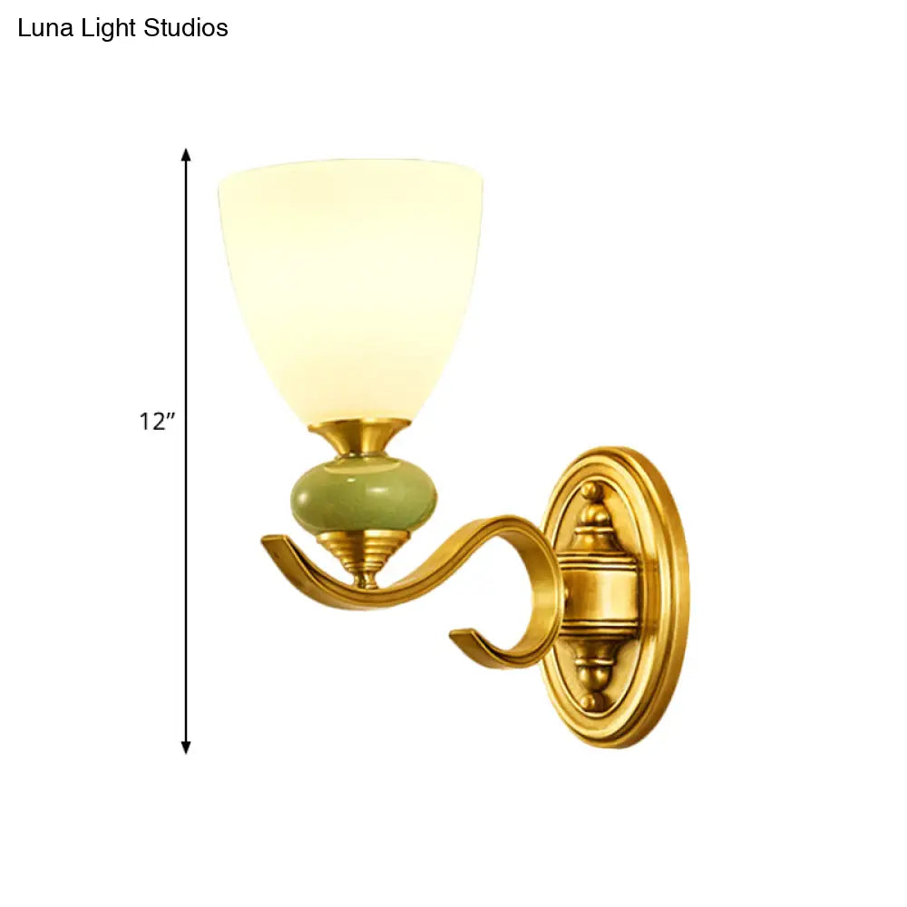 Vintage Conic Wall Mount Light - Opal Glass Up Lamp In Gold For Living Room