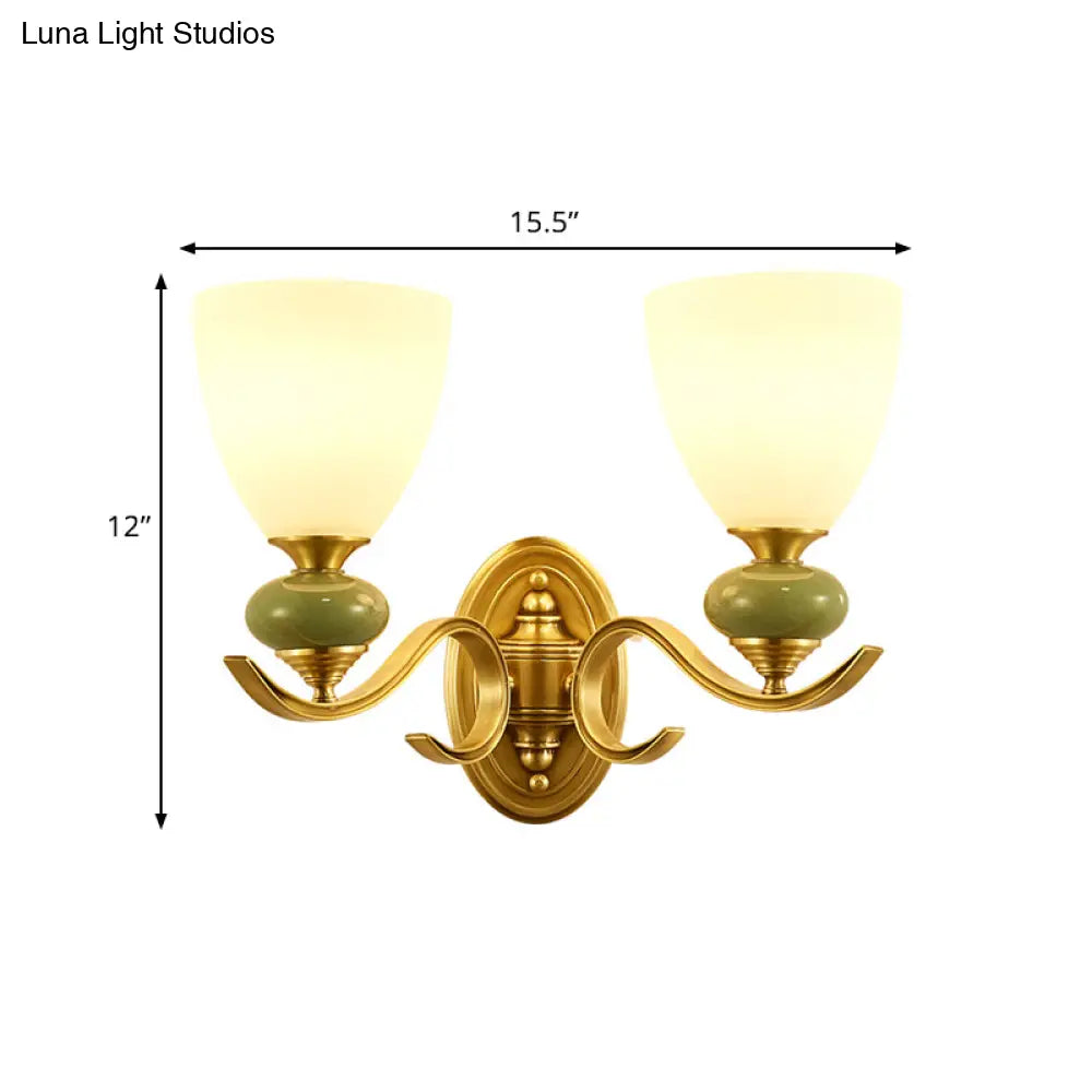 Vintage Conic Wall Mount Light - Opal Glass Up Lamp In Gold For Living Room