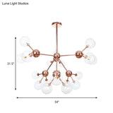 Vintage Copper Chandelier With Clear/Amber Glass Orb Shades - 3/9/12 Lights Branch Design
