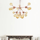 Vintage Copper Chandelier With Clear/Amber Glass Orb Shades - 3/9/12 Lights Branch Design