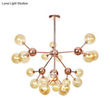 Vintage Copper Chandelier With Clear/Amber Glass Orb Shades - 3/9/12 Lights Branch Design