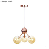 Vintage Copper Chandelier With Clear/Amber Glass Orb Shades - 3/9/12 Lights Branch Design