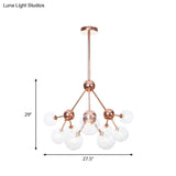 Vintage Copper Chandelier With Clear/Amber Glass Orb Shades - 3/9/12 Lights Branch Design