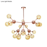Vintage Copper Chandelier With Clear/Amber Glass Orb Shades - 3/9/12 Lights Branch Design