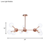 Vintage Copper Chandelier With Clear/Amber Glass Orb Shades - 3/9/12 Lights Branch Design
