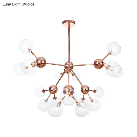 Vintage Copper Chandelier With Clear/Amber Glass Orb Shades - 3/9/12 Lights Branch Design