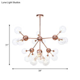 Vintage Copper Chandelier With Clear/Amber Glass Orb Shades - 3/9/12 Lights Branch Design