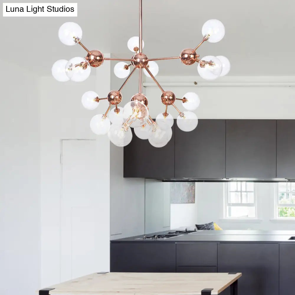 Vintage Copper Chandelier With Clear/Amber Glass Orb Shades - 3/9/12 Lights Branch Design