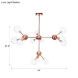 Vintage Copper Chandelier With Clear/Amber Glass Orb Shades - 3/9/12 Lights Branch Design