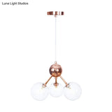 Vintage Copper Chandelier With Clear/Amber Glass Orb Shades - 3/9/12 Lights Branch Design