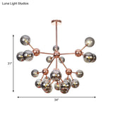 Vintage Copper Chandelier With Clear/Amber Glass Orb Shades - 3/9/12 Lights Branch Design