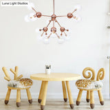Vintage Copper Chandelier With Clear/Amber Glass Orb Shades - 3/9/12 Lights Branch Design