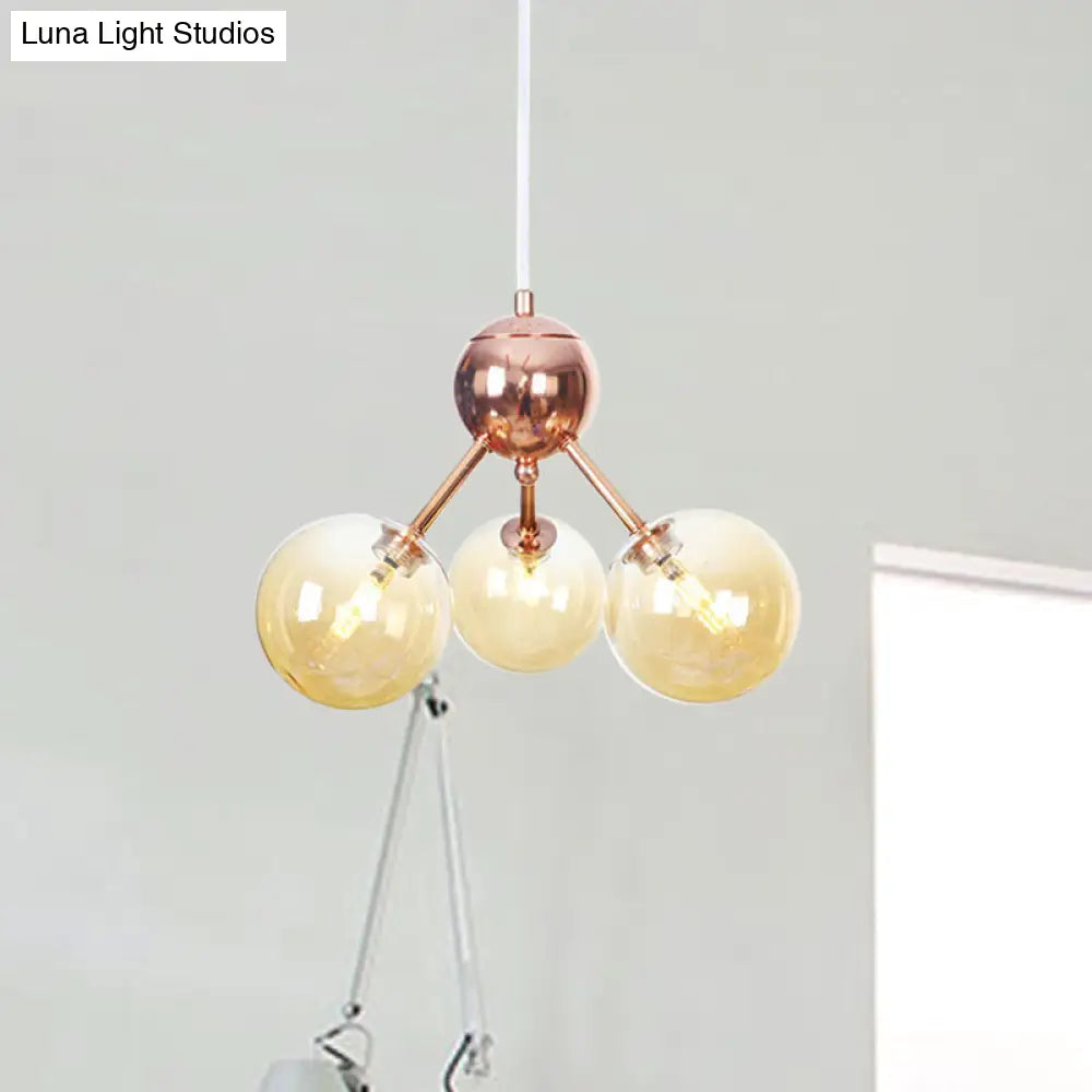 Vintage Copper Ceiling Chandelier With Glass Orb Shades - 3/9/12 Lights Branch Design Sizes
