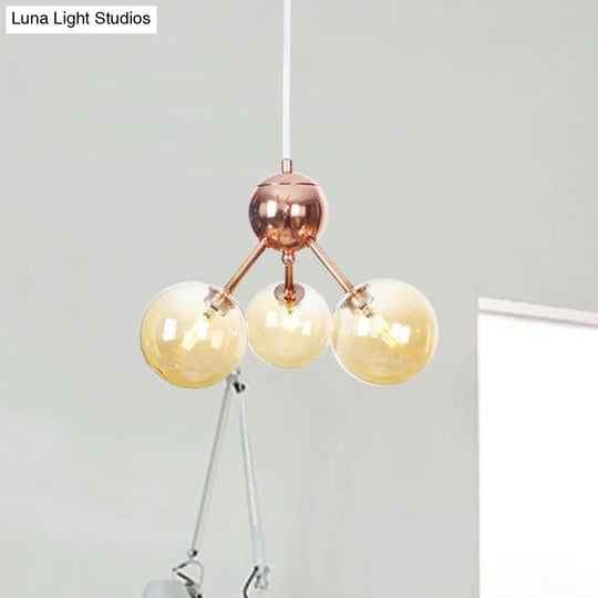 Vintage Copper Ceiling Chandelier With Glass Orb Shades - 3/9/12 Lights Branch Design Sizes