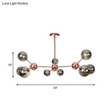 Vintage Copper Chandelier With Clear/Amber Glass Orb Shades - 3/9/12 Lights Branch Design