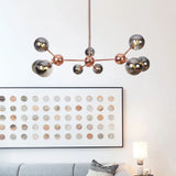 Vintage Copper Chandelier With Clear/Amber Glass Orb Shades - 3/9/12 Lights Branch Design